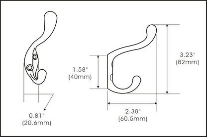 QCAA Premium Quality Heavy Duty Coat and Hat Hook Hanger 3-3/8" Zinc Die Cast Satin Nickel 10 Pack