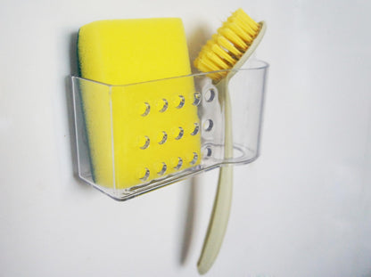 AMUONTY Sponge Holder for Kitchen Sink Suction,Plastic Sink Brush Sponge Caddy Sink Organizer-(5.7" x 2.4" x 3.1"),Clear