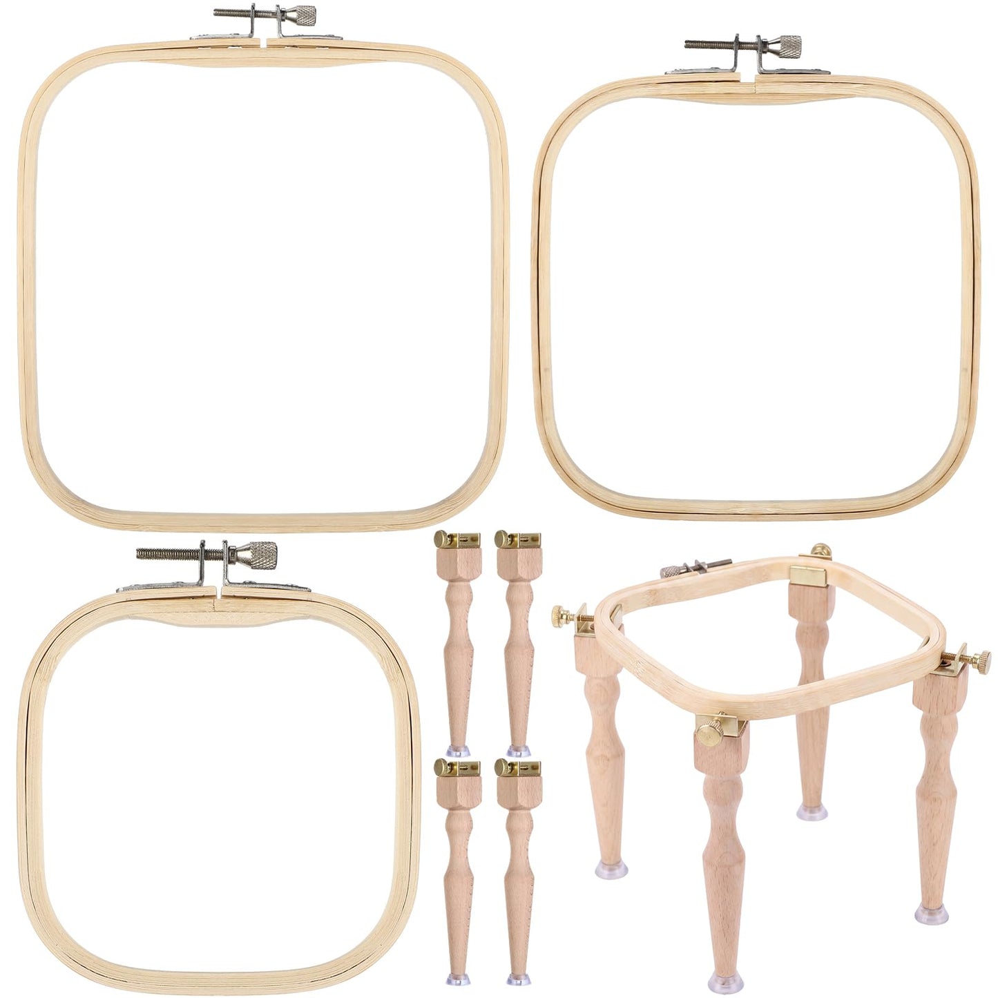 Novabright 3 Pcs Embroidery Hoop Stand Set 5.1" / 6.3" / 7.9" Square Hoops 4 Professional Stands Embroidery Kit for Arts Crafts Sewing Needlework Cross Stitch Supplies
