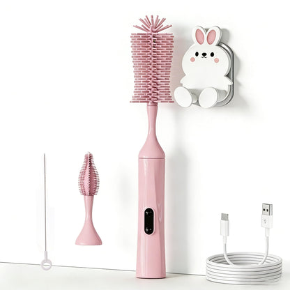 Rechargeable Electric Bottle Brush with 2 Speeds Powerful Automatic Bottle Cleaner,BPA-Free Silicone Spinning Design, Wall Mount & Straw Cleaner,Suitable for Baby Bottles & Kitchen (Pink+Pink)