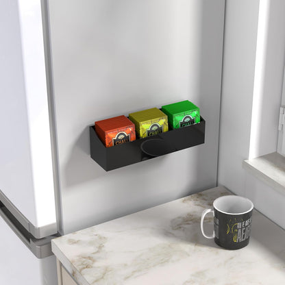 NiHome Magnetic Three-Compartment Acrylic Tea Bag Organizer, Durable Storage Solution for Tea Bags (Black)