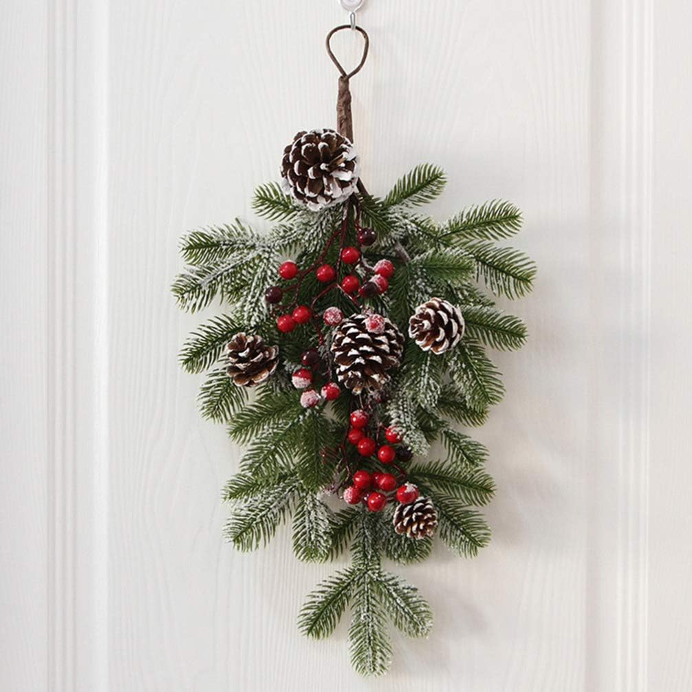 BESTOYARD Artificial 21.7in Christmas Teardrop Swag, Pine and Pinecone Door Decoration for Holiday Decor