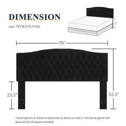Befurtori King Headboard Only, Upholstered Headboard King for Adjustable Bed Velvet Tufted Wall Mounted Head Board with Solid Wood Legs Head Board, Black