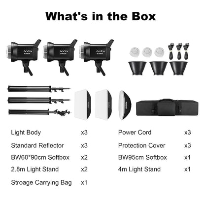 Godox 3 Pack SL-60II bi 180W CRI95+ White Continuous Output Lighting LED Video Light Bowens Mount Kit for YouTube,Video Shooting,Studio,Children Photography,Wedding &Softbox,Light Stand,Carrying Bag