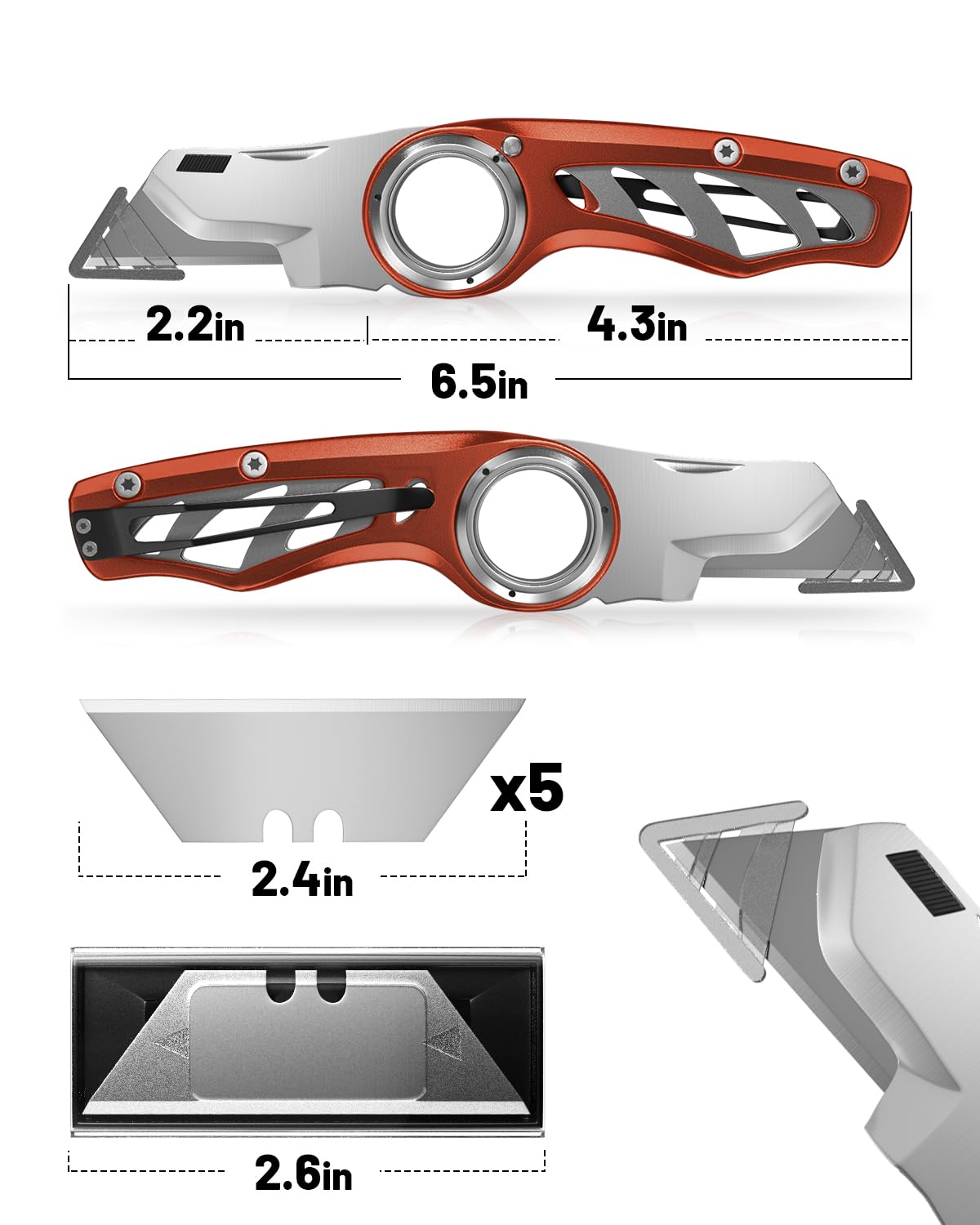 Folding Utility Knife Pocket Knife, Heavy-Duty Box Cutter with Anti Slip Finger Loop, Quick Change Blade Razor Knife, Box Cutters for Home, Office, Warehouse, Durable Razor Knife, Box Knife (Brown)
