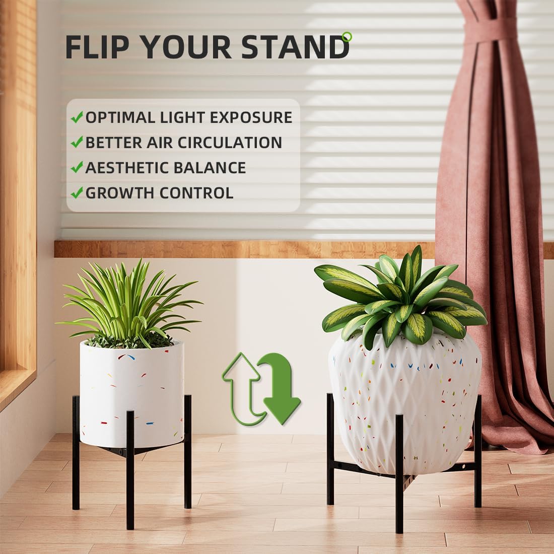 8"-12" 9.5" 1 Pack Plant Stand Indoor Adjustable Pot Holders, Metal Plant Stand Outdoor, Anti-Rust Black Metal Plant