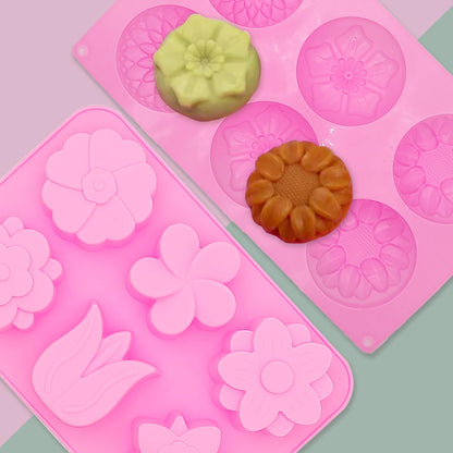 WOOPSOO 4 Pcs Flower Soap Molds Rose Silicone Molds Cake Molds Floral Chocolate Mold Set for Home Handmade DIY Candle Baking Tray Bars Wax Melts Tool