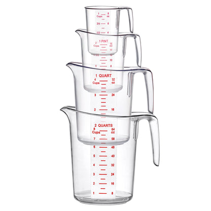 Amazing Abby - Melissa - Plastic Measuring Cups (4-Piece Set), Food-Grade Measuring Jugs, 1/2/4/8-Cup Capacity, Unbreakable, Stackable, Dishwasher-Safe, Great for Oil, Vinegar, Flour, and More