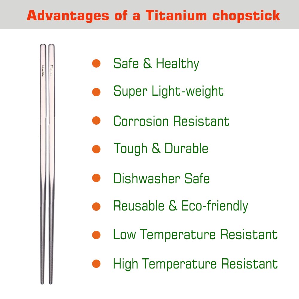 Titanium Chopsticks with Case, XBD Gears 2 Pairs of 9 Inches Square Chopstick Set Dishwasher Safe Reusable for Home & Travel (2-Pair Chopsticks)