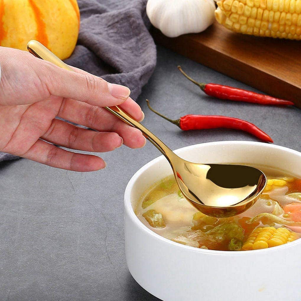 Comicfs 4 Pack Small Soup Ladles, Sauce ladles, SUS 304 Stainless Steel Small Serving Ladle, Gravy Soup Spoon Ladles 8-Inch (Gold)