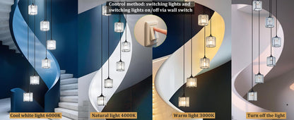 Meimond Long Chandeliers for High Ceilings,Modern Crystal Pendant Light,Raindrop Drop Lamp,Hanging Flush Mount Lighting Fixtures for Spiral Staircase,Foyer,Entryway,Living Room,Black (21 Lights)