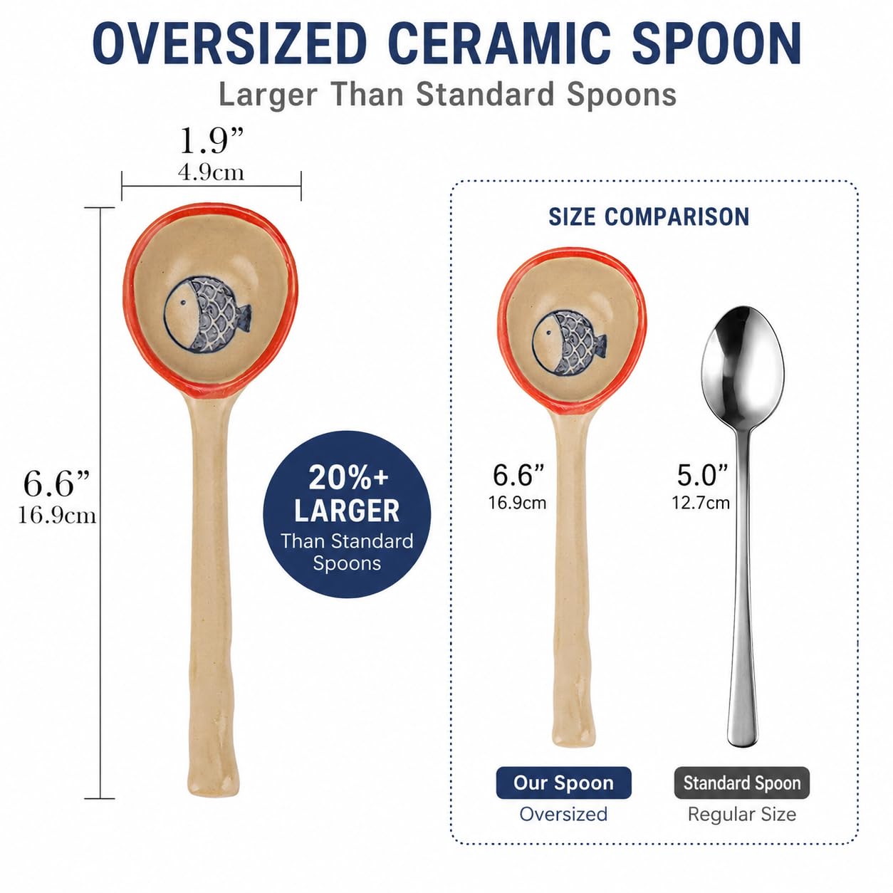JANKOW 4 Pack Japanese Ceramic Soup Spoons, Slightly Larger Long Handle Design, Hand-Painted Porcelain Spoons for Miso, Wonton, Dumplings (Secure Packaging)