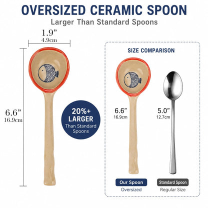 JANKOW 4 Pack Japanese Ceramic Soup Spoons, Slightly Larger Long Handle Design, Hand-Painted Porcelain Spoons for Miso, Wonton, Dumplings (Secure Packaging)