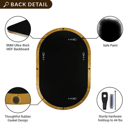 ANDY STAR 26x38 Inch Gold Oval Mirror, Oval Brass Mirror Pill Shaped Stainless Steel 1’’ Deep Metal Frame Wall Mounted Vertically & Horizontally Ideal for Limited Space