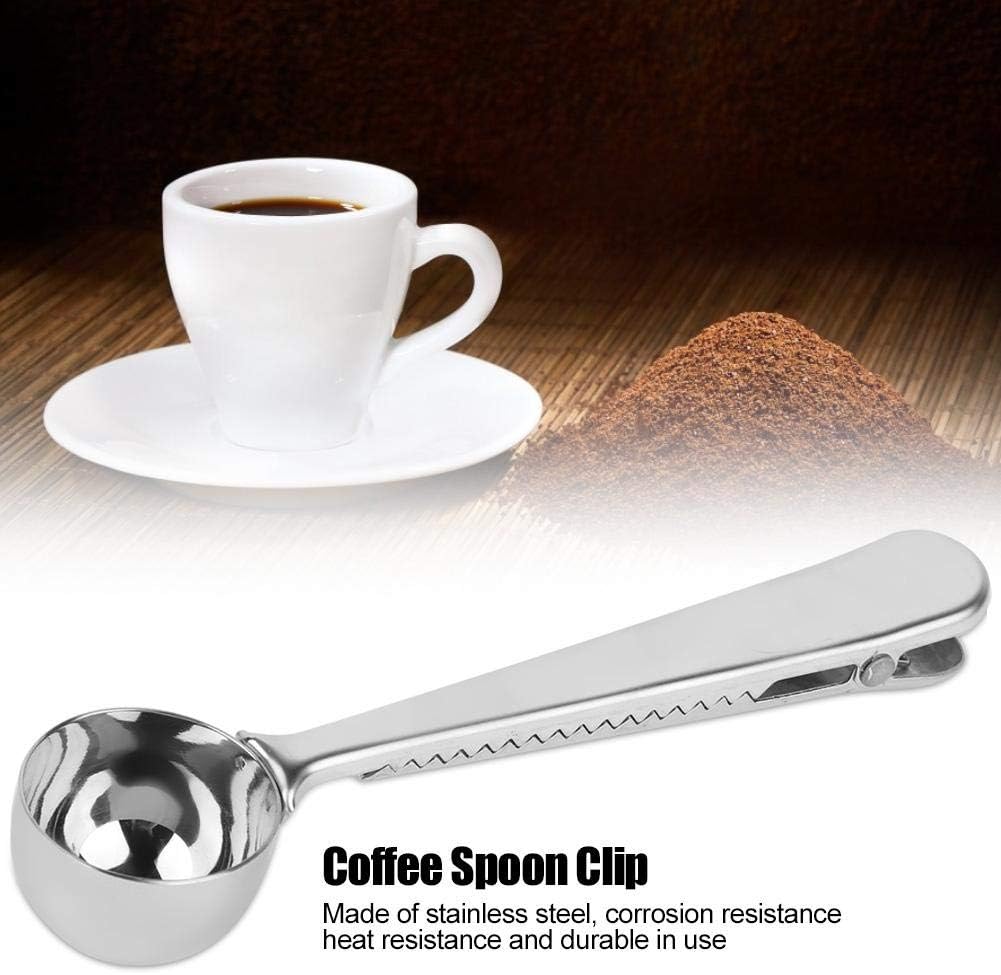 2 in 1 Coffee Tea Spoon Stainless Steel Measuring Spoon with Bag Sealing Clip for Kitchen