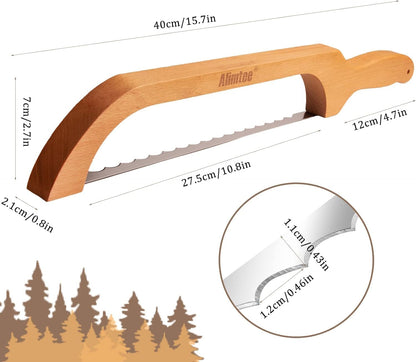 16" Wooden Serrated Bread Knife for Homemade Bread, Fiddle Bow Design Sourdough Cutter, Premium Stainless Steel Gift