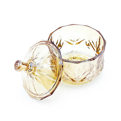 EWEIGEER 8oz Glass Candy Jar with Lid,Small Crystal Fall Candy Dish,Apothecary Jar for Cotton Balls Q Tips Small Accessories Office Bathroom Dining Room Organizer (Amber)