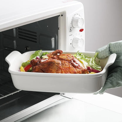 Sweejar Baking Pans Set - Durable Ceramic 9x13 Baking Dish with Handle | 3-Piece Casserole Bakeware Set in White