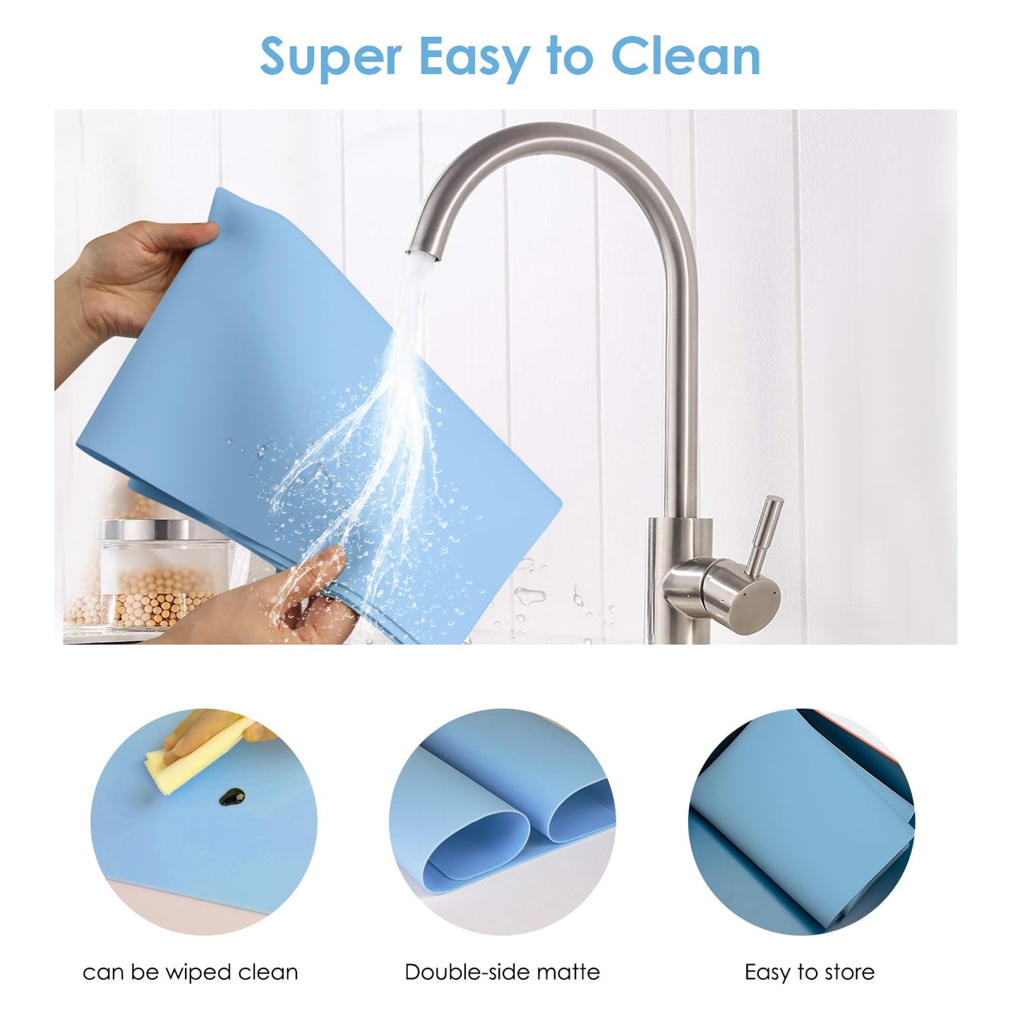Extra Large Silicone Mats, Food Grade & Thick Silicone Pad Table Mat for Crafts, Kids Placemat, Silicone Heat Resistant Mat Kitchen Counter Mat for Baking Pastry, 23.6''x15.75'' Light Blue, 1Pack