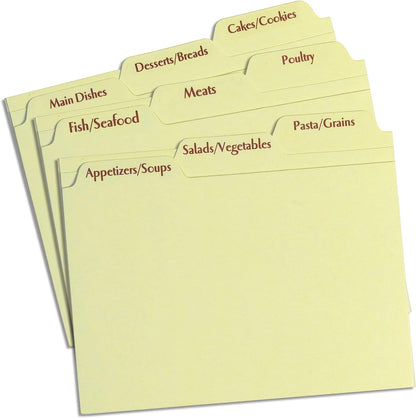 Meadowsweet Kitchens Recipe Card Box Tab Divider Set: Set of 9 Tab Dividers for 4x6 Recipe Cards