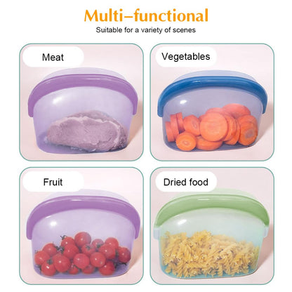 POETRYDRAW 3 Pcs Reusable Silicone sealed Food Storage Bags, Multi-Role Food Storage Bags, Leak Proof, Freezer Safe, Microwave Safe, Dishwasher Safe, Eco-friendly