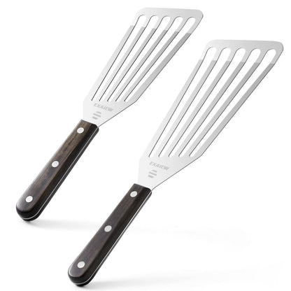 EXAIEW 2 Pack Fish Spatula Stainless Steel，Flexible Metal Spatula Perfect for Flipping Eggs, Burgers and Baking, Durable Lightweight Kitchen Slotted Turner for Cooking & BBQ, Perfect Gifts