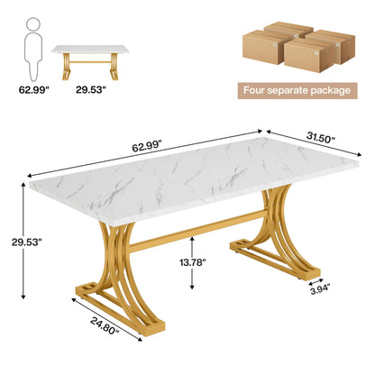 Tribesigns 10.5FT Conference Table, Modern Meeting Table for 8-10 People, Rectangle Seminar Boardroom Table for Office Conference Room with Stylish Legs (4, White + Gold)