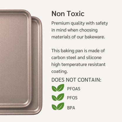 HAPPIELS Nonstick Baking Sheet Set of 2 | PFOA & BPA Free Non Toxic Carbon Steel Cookie Sheets | Best Non Stick Oven Cooking Pans & Half Sheet Pan | Best Nontoxic Baking Trays 18 Inch