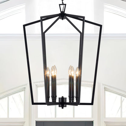 Vezzio 6-Light Black Chandelier for Entryway Foyer, D25 Inch Modern Farmhouse Industrial Pendant Light Fixture Adjustable Chain Dimmable for High Ceiling Dining Room Kitchen Island Hallway Stairway