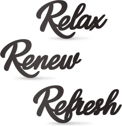 Skiennix Black Wooden Bathroom Sign - 3-Piece Wall Art Set for Farmhouse Decor | Relax, Renew, Refresh