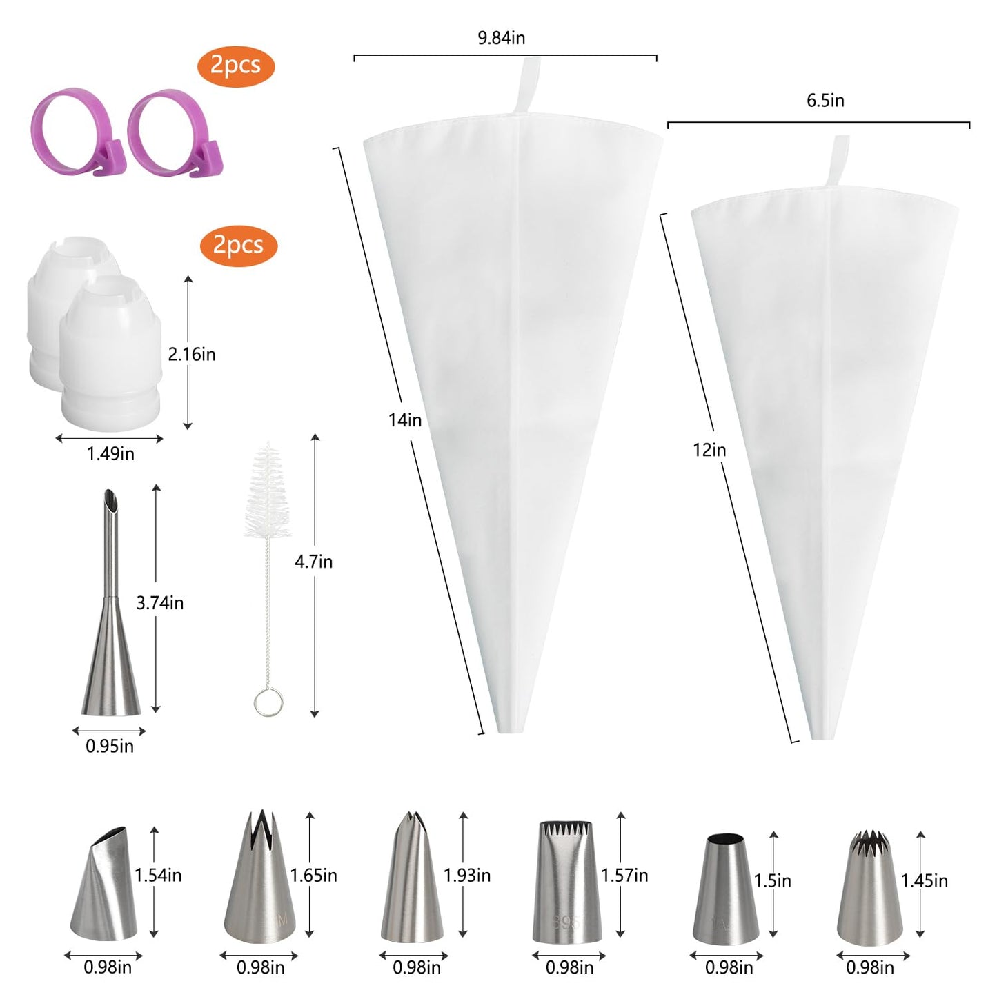 Piping Bags and Tips Set, Frosting Piping Kit for Baking with Pastry Bags and Tips, Standard Converters, Silicone Rings, Reusable cotton Piping Bags Easy to Clean for Cookie Icing, Cupcake