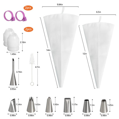 Piping Bags and Tips Set, Frosting Piping Kit for Baking with Pastry Bags and Tips, Standard Converters, Silicone Rings, Reusable cotton Piping Bags Easy to Clean for Cookie Icing, Cupcake
