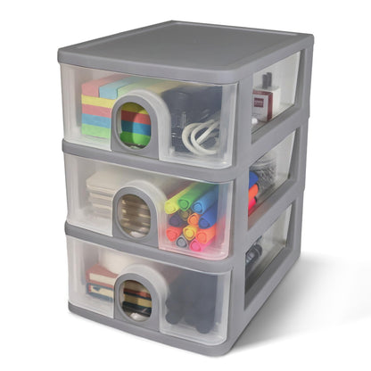 DETEIN Desktop Storage Drawers Desk Organizer with Drawers, 3 Drawers Organizing Drawers Clear Small Plastic Storage Drawers for Crafts, Accessories, Stationeries, Office Supplies, Pens (1Pack)
