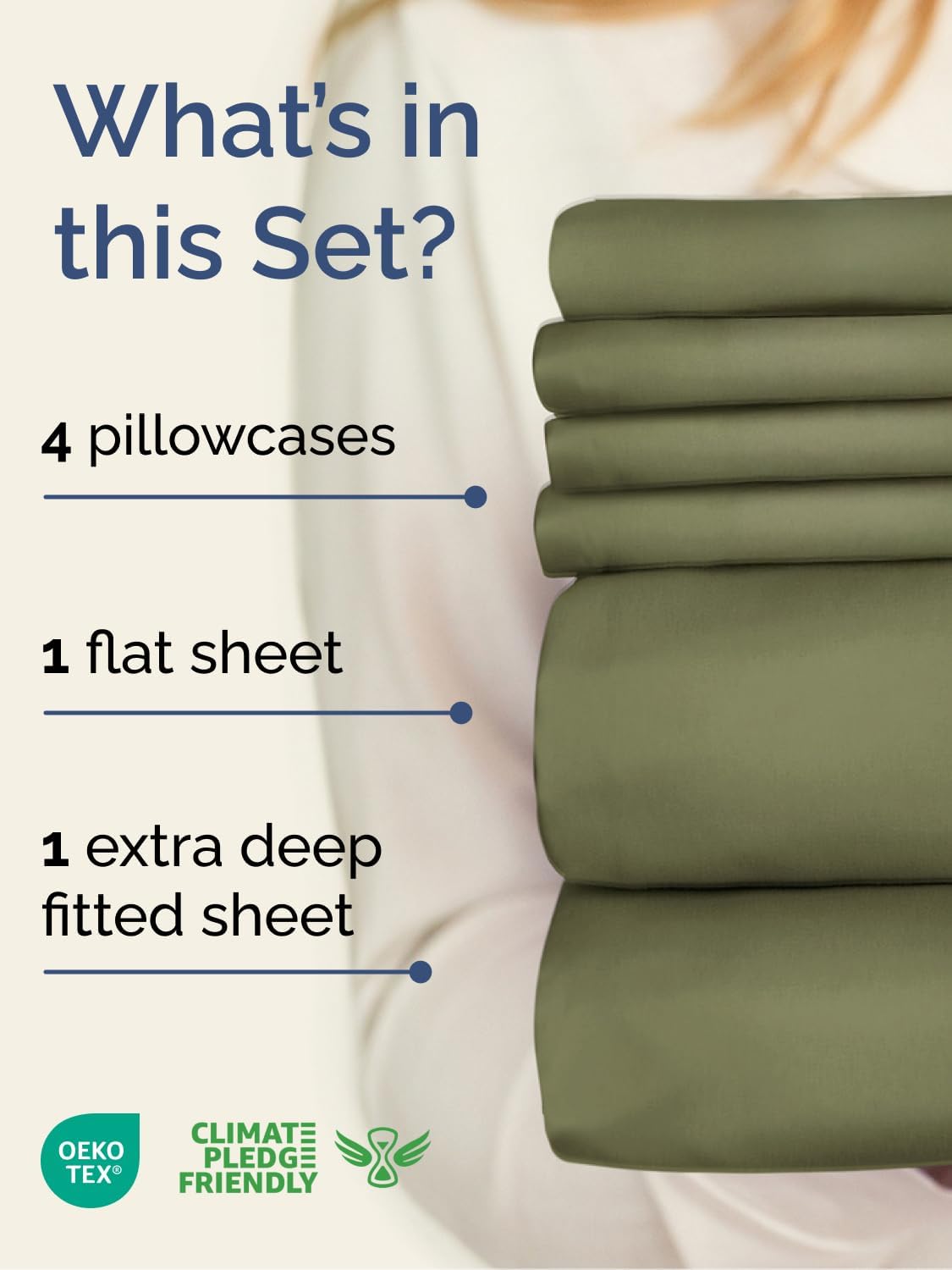 Skiennix Extra Deep Queen Sheet Set | 6-Piece Breathable Cooling Bedding - Soft, Wrinkle-Free, Sage Green