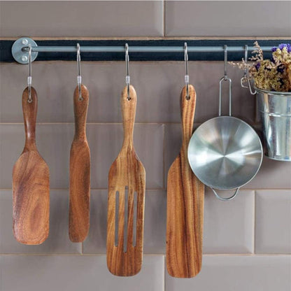 Skiennix Spurtle Set - Natural Acacia Wooden Kitchen Utensils for Cooking & Serving | Set of 4