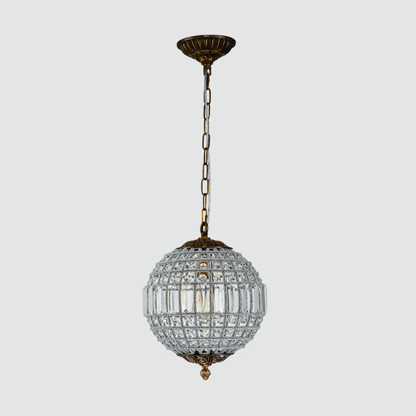 HUOKU Antique Crystal Globe Chandelier, 11.8" Vintage Small Sphere Chandelier Crystal Pendant Light Fixture for Foyer Dining Room Kitchen Island Bronze