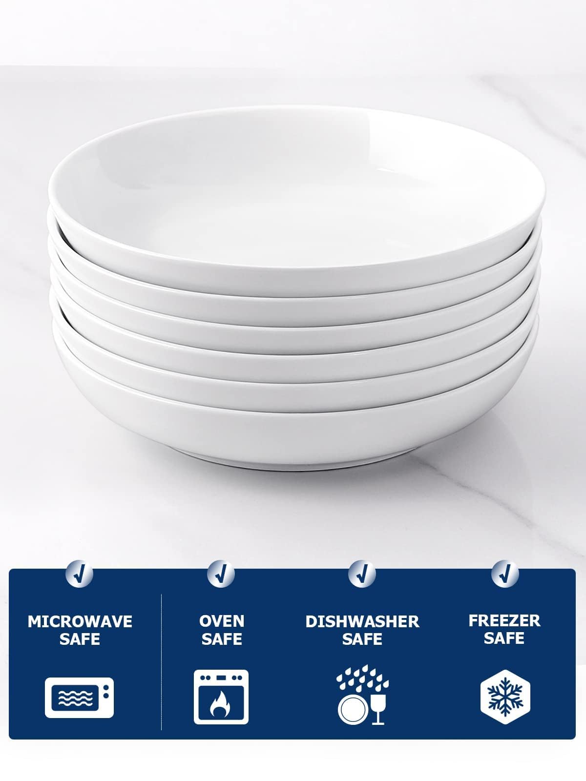Y YHY Pasta Bowls, 30oz Salad Bowls White Soup Bowls Large Pasta Serving Bowl Porcelain Pasta Plates Wide and Shallow Bowls Set of 6 Microwave Dishwasher Safe Valentines Day Gift