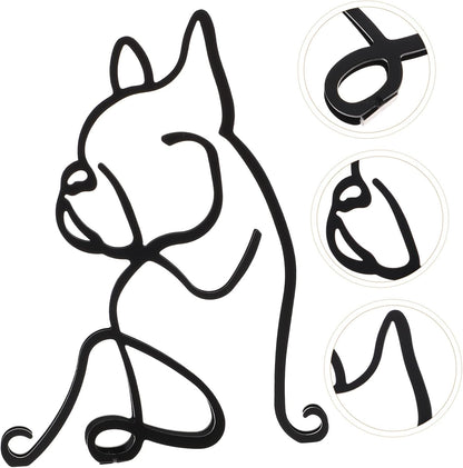 Wrought Iron Pet Ornament, Abstract Dog Sculpture, Metal Art Figure, Geometric Statue for Desk Decor, Office