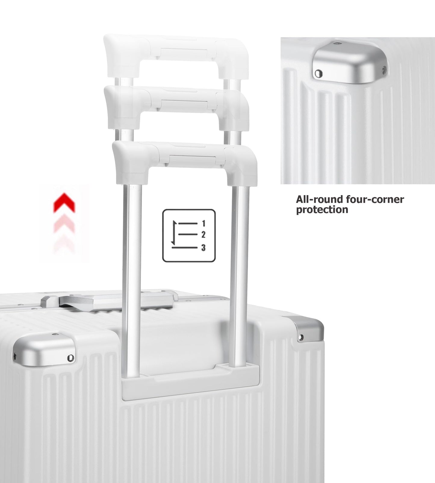 feilario 30in Super Large Captain Aluminum Frame Hardside Spinner Wheels Luggage, Removable Wheels Zipperless Checked Suitcase with Cup Holder/Phone Holder (Ivory White,30in)