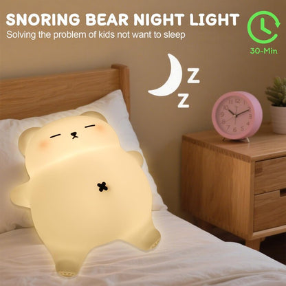 MAGOHMT Squishy Night Light for Kids, Bear Silicone Night Light - Rechargeable with Soothing Snore Sounds & Moving Tummy, 3-Level Dimming Touch Control