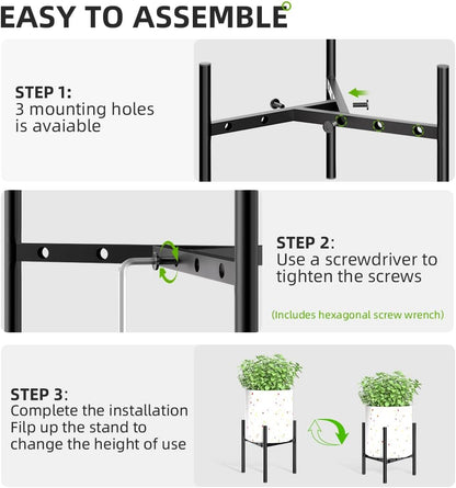 8"-12" 9.5" 1 Pack Plant Stand Indoor Adjustable Pot Holders, Metal Plant Stand Outdoor, Anti-Rust Black Metal Plant