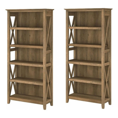 Bush Home Key West 5 Shelf Bookcase - Set of 2 | Tall Bookshelves in Reclaimed Pine | Sturdy Display Shelves for Library, Living Room, and Home Office