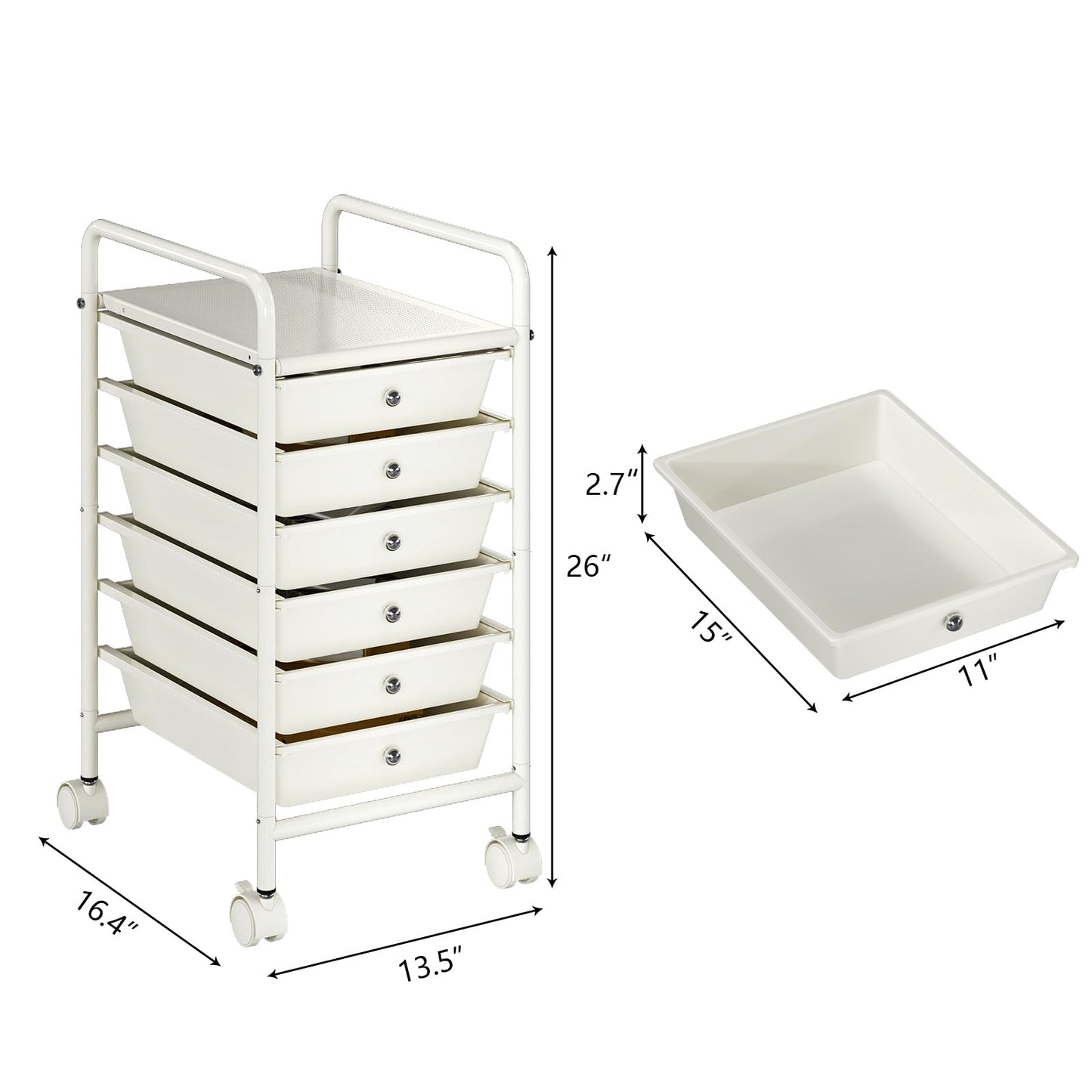 Shrivee 6-Tier Utility Cart with 6 Drawers, Rolling Utility Cart with 2 Lockable Caster Wheels, Multipurpose Mobile Rolling Drawer Cart for Office Bathroom Kitchen, Ivory White