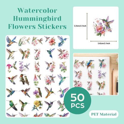200 Pcs Clear PET Stickers - Watercolor Butterfly, Dragonfly, Hummingbirds & Sea Animals - 50 Unique Designs Per Theme - Aesthetic Stickers for Journals, Scrapbooks, Laptops & DIY Crafts