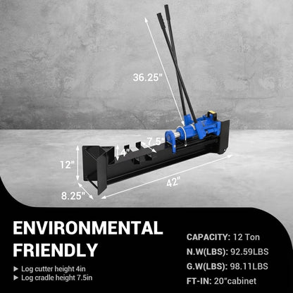 GarveeTech 12 Ton Hydraulic Log Splitter Wood Cutter, Manual Log Splitter with Horizontal Full Steel Beam & Built-in Wheel