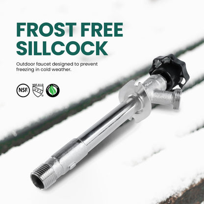 12 Inch 1/2" 3/4" Midline Valve Frost-Free Sillcock, Chrome-Plated Brass Body MIP/Sweat Inlet x Hose Bib Outlet