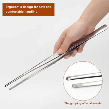 AHIER 4 Pcs Kitchen Fine Tweezer Tongs, 12” and 10” Stainless Steel Food Tweezers Set for Cooking