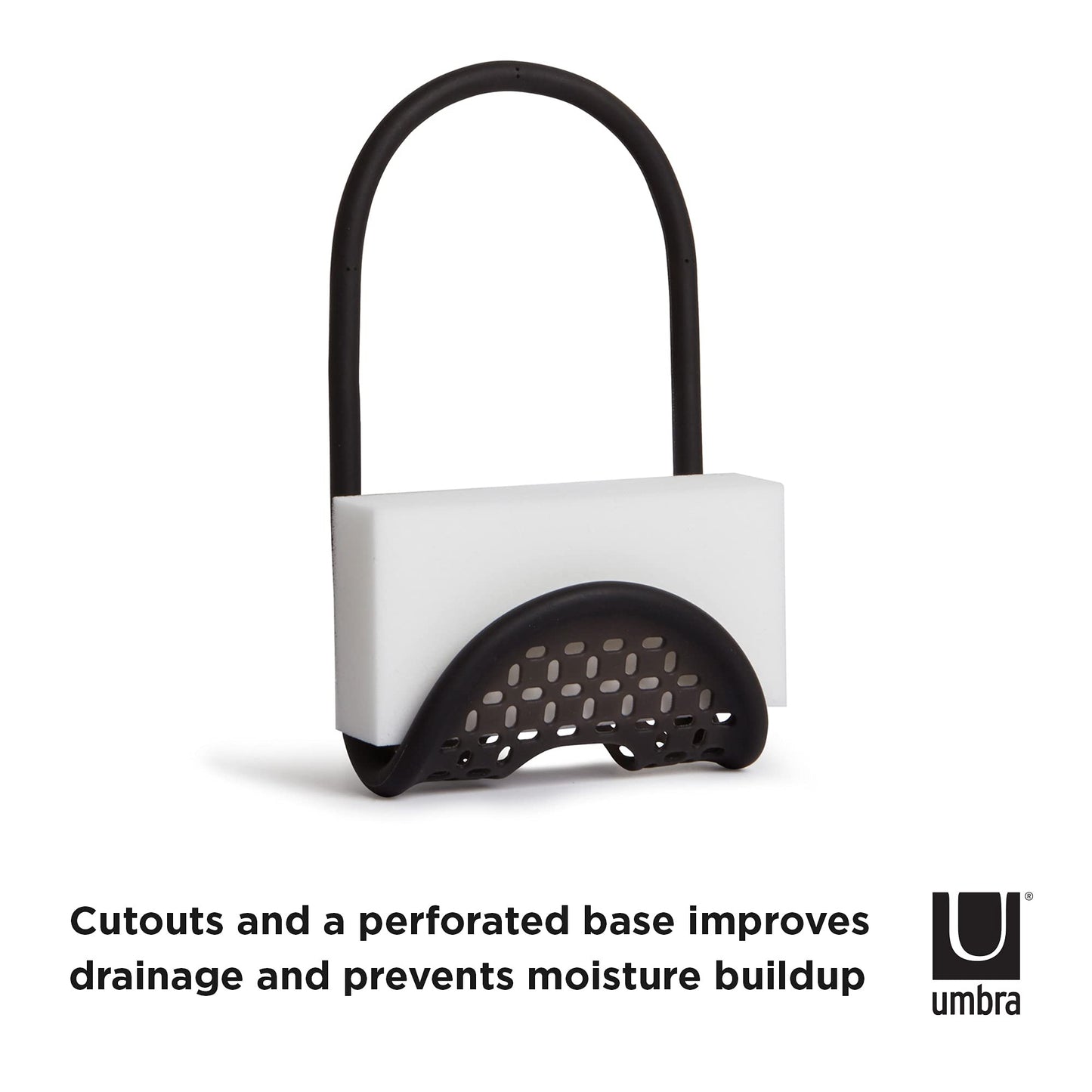 Umbra Sling Sponge Holder for Kitchen Sink – No Suction Cups, Flexible Caddy for Sinks and Faucets, Modern Design, Black