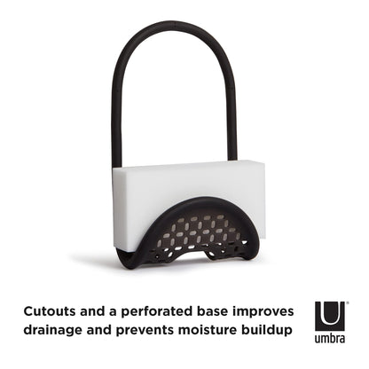 Umbra Sling Sponge Holder for Kitchen Sink – No Suction Cups, Flexible Caddy for Sinks and Faucets, Modern Design, Black