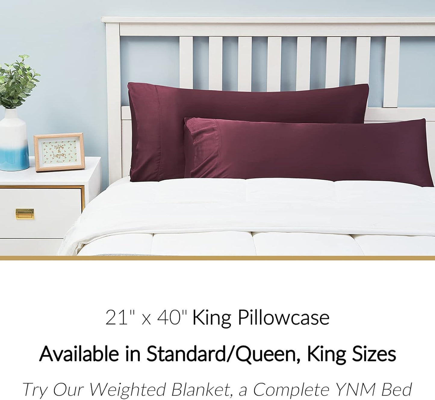 YnM Cooling Pillowcase 2 Pack, King Size (21''x40''), Burgundy